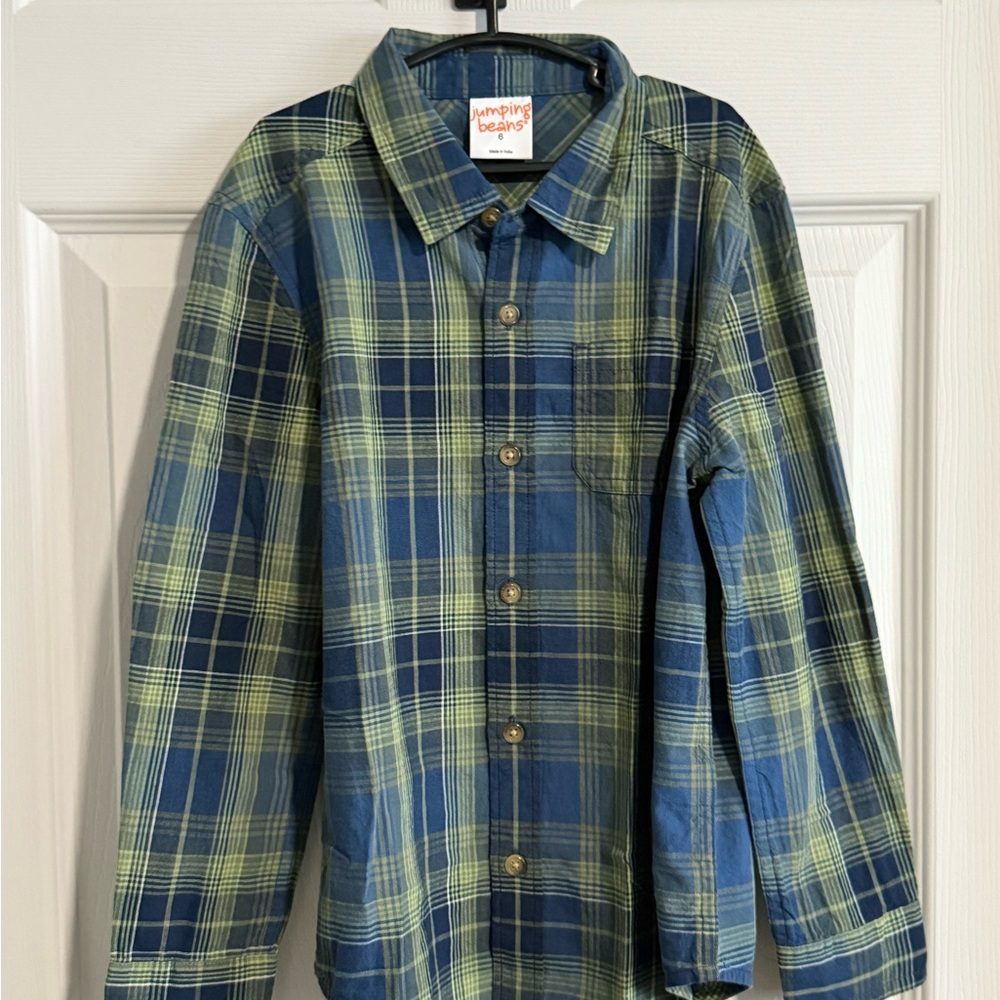 Jumping Beans Navy and Green Plaid Shirt